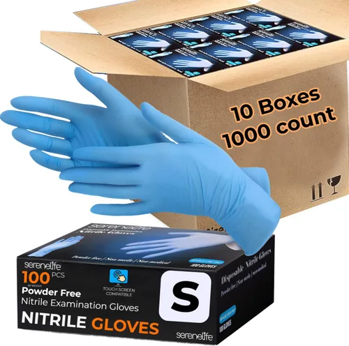 SereneLife 1000 guantes desechables de nitrilo, guantes industriales suaves, guantes de mezcla de nitrilo y vinilo, sin polvo, sin látex, suaves y