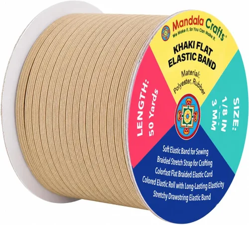 Miniatura 138 de Mandala Crafts - Rollo de cordón elástico plano para costura y manualidades Blanco