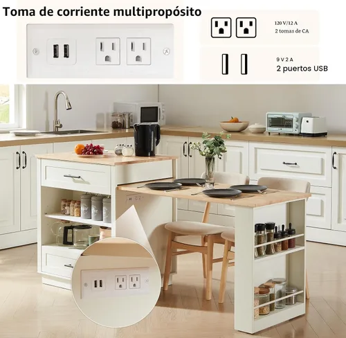 Miniatura 6 de ONBRILL Islas de cocina de 76 pulgadas con mesa de comedor extensible, mesa de isla de 2-6 para cocina, mesa de cocina móvil con almacenamiento
