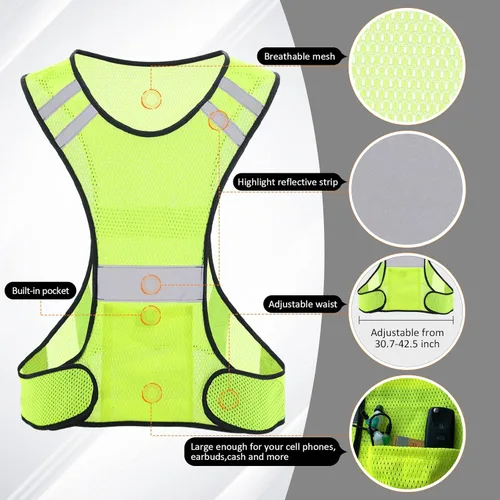 Miniatura 4 de TCCFCCT Chaleco reflectante para correr, equipo de correr de alta visibilidad con bolsillo grande Paquete de 2 malla amarilla