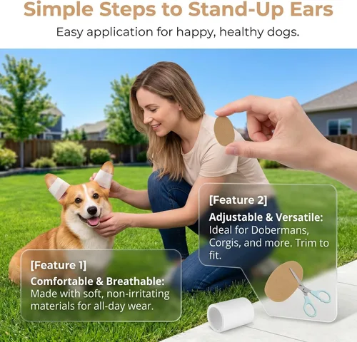 Miniatura 8 de SUPVOX 1 par de herramientas de soporte para orejas de perro: kit de publicación de orejas con cinta y calcomanías para Doberman Corgi y más - Ayuda