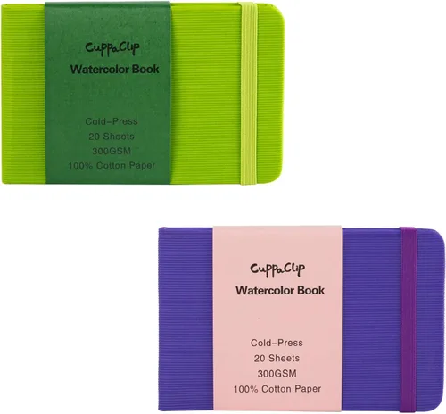 Miniatura 17 de CuppaClip Papel de acuarela de algodón prensado en caliente con bolsillo interior, cuaderno de bocetos de acuarela, diario como cuaderno de viaje