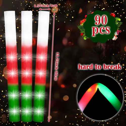 Miniatura 2 de VIHOSE 24 varillas de brillo de Navidad de 16 pulgadas a granel con luces LED rojas, verdes y blancas, recuerdos que brillan en la oscuridad con 3