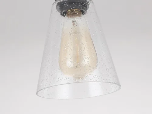 Miniatura 6 de Lámpara de techo rústica de cristal empotrado, mini pantalla de vidrio transparente y madera de roble, lámpara de techo semiempotrada para cocina