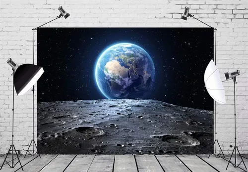 Miniatura 2 de BELECO Telón de fondo de tela de 5 x 3 pies, universo espacio exterior, superficie de la luna, planeta de la NASA, estrellas, huellas, fotografía