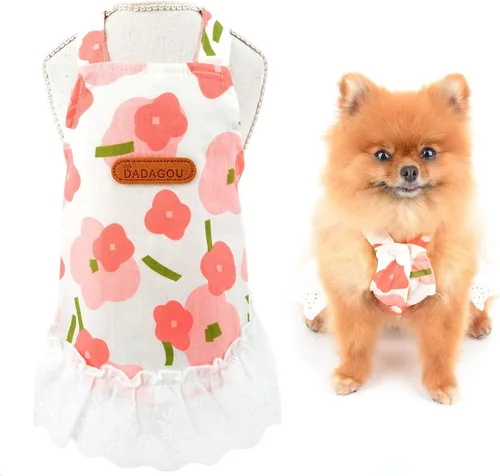SMALLLEE_LUCKY_STORE Lindo vestido floral de algodón con tirantes para mascotas, vestido de verano para perros pequeños, gatos, niñas, cachorro,