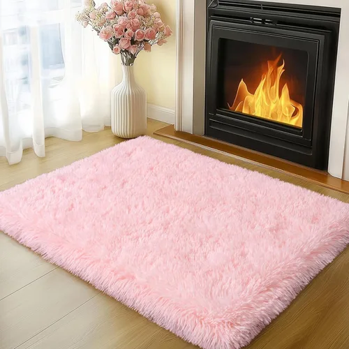 Miniatura 2 de Alfombra pequeña rosa para dormitorio, alfombras de área esponjosas peludas de 2x3 pies para habitación de niñas y niños, alfombra suave