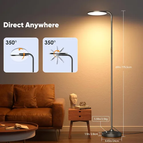 Miniatura 5 de SIBRILLE Lámpara de pie LED de 36 W, lámpara de pie súper brillante, moderna lámpara alta regulable con control remoto, lámpara de pie de lectura