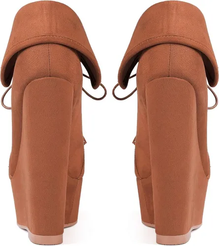 Miniatura 3 de YODEKS Botas de tacón alto para mujer con cordones y puntera redonda, botas de tacón alto, botas de vestir de fiesta elegante