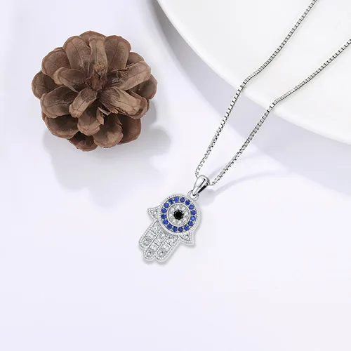 Miniatura 119 de Aniu Joyería de plata de ley 925 Hamsa de Fátima para mujer con circonita cúbica, viene con caja de regalo negra