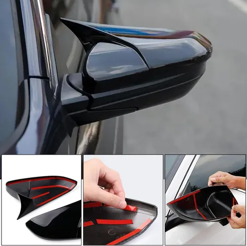 Miniatura 6 de Moonlinks Compatible con Honda Civic 2016-2021 Cubierta Superpuesta de Espejo de Cuerno de Buey Lateral, Negro Brillante LH y RH Tapa de Espejo