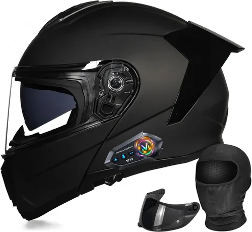 Miniatura 13 de Casco modular de motocicleta con Bluetooth abatible de cara completa aprobado por DOT FMVSS-218 con doble visera, multiventilación, diseño