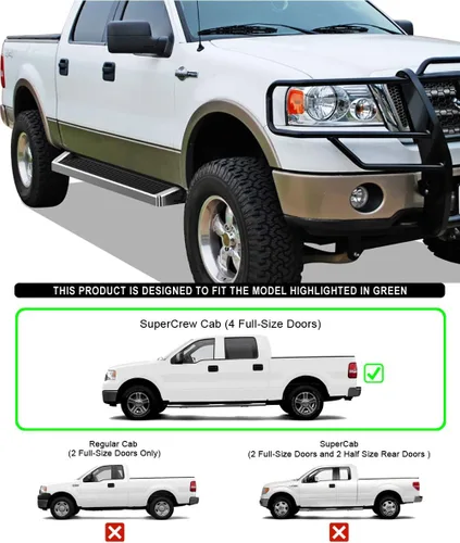 Miniatura 2 de APS (Estribo plateado) Estribos Nerf Bars escalones laterales compatibles con Ford F150 2004-2008 SuperCrew Cab
