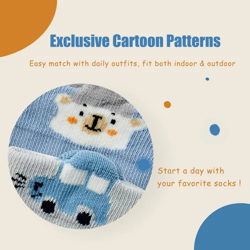 Miniatura 6 de Moon Tree Calcetines antideslizantes para bebés y niñas, calcetines de rodilla con puños para bebés, calcetines antideslizantes de algodón