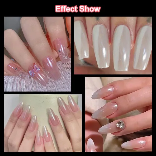 Miniatura 7 de 2 cajas de polvo de uñas de cromo perla blanca – Polvo de pigmento cromado transparente transparente brillante para uñas, uñas inspiradas efecto