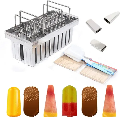 Miniatura 10 de Moldes de paletas de hielo de acero inoxidable, 20/30 unidades, 20 unidades x 3.00 oz de capacidad, cada uno de los modelos de paletas de hielo