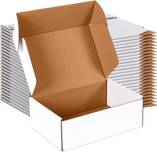 Juego de 25 cajas de envío pequeñas de 9 x 6 x 3 pulgadas, caja de cartón corrugado blanca para envío postal de literatura, embalaje, mudanza y
