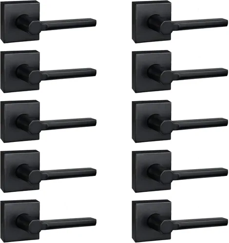 Miniatura 50 de Manija de Puerta de Paso (Sin Cerradura), Mango Cuadrado Interior de Servicio Pesado para Pasillo y Closet, Negro Mate, Reversible para Diestros