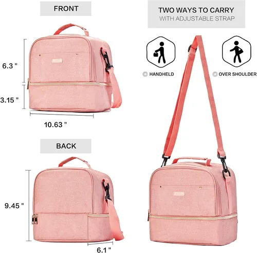 Miniatura 5 de Bolsa para extractor de leche con compartimento para extractor de leche, bolsa enfriadora y resistente a la humedad, doble capa para la madre, Rosa