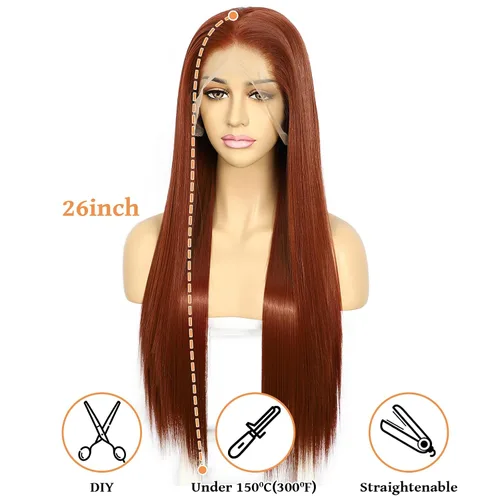 Miniatura 6 de SAPPHIREWIGS Peluca de cabello lacio natural color marrón rojizo #350, sin enredos, línea capilar natural 6 × 13, parte de libertad de encaje