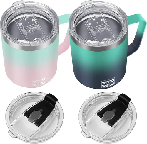 Miniatura 12 de WETOWETO Taza de café de 14 onzas, taza de campamento aislada al vacío con tapa, vaso de viaje de acero inoxidable de doble pared, taza de café