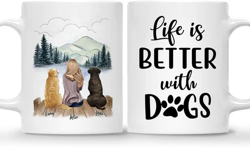 Miniatura 17 de Taza Personalizada de Gossby para Perros - La vida es mejor con perros (2 hombres - 2 perros) - Taza de perro personalizable para papás de perros