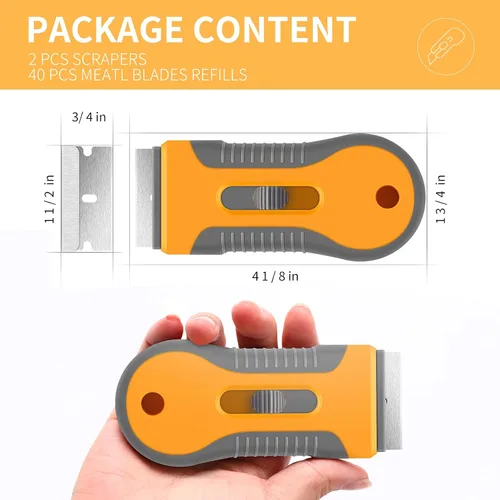 Miniatura 3 de Raspador de hoja de afeitar, 1 paquete de raspador de vidrio retráctil de plástico con 20 cuchillas de afeitar adicionales, removedor de calcomanías