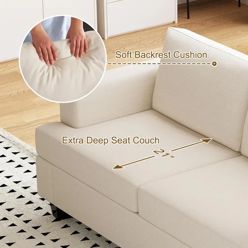 Miniatura 9 de Furnimart Sofás Seccionales para Sala de Estar, Modernos 2 Sofás de Dos Plazas y Sofá de 3 Plazas, Juego de Sofá de Asiento Profundo Color Crema