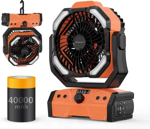 Miniatura 11 de Easywave Ventilador de camping con linterna LED: tienda de campaña de 20000 mAh recargable con batería para exteriores, ventilador oscilante