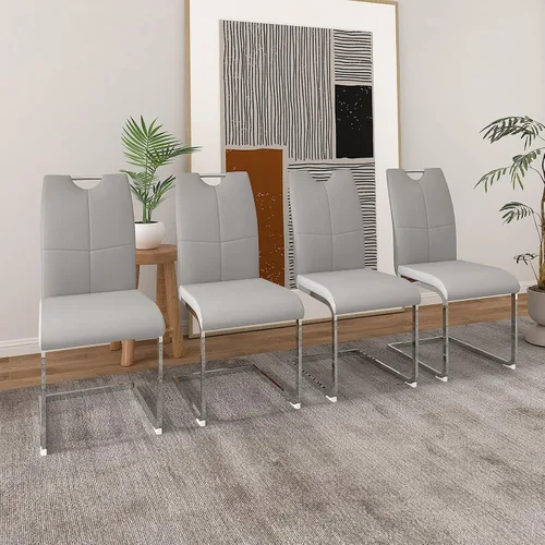 Miniatura 23 de Juego de 2 sillas de comedor, modernas sillas de comedor de piel sintética con respaldo alto, patas de metal, sillas tapizadas modernas para cocina