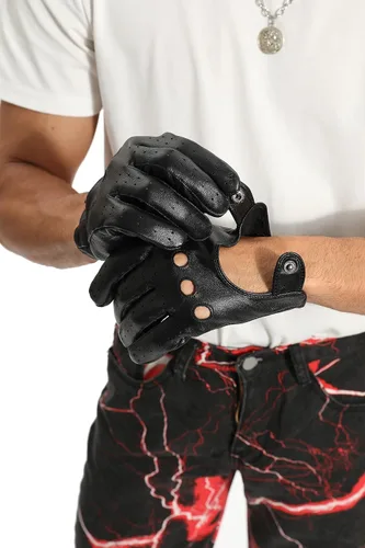 Miniatura 2 de Guantes de conducción de cuero sin forro para pantalla táctil para hombre