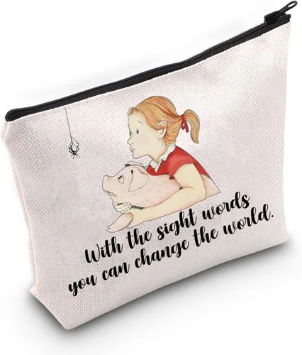 LEVLO Bolsa de cosméticos de dibujos animados de cerdo Wilbur y helecho Spider Charlotte Fans regalo con las palabras de vista que puedes cambiar el