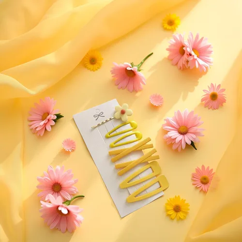 Miniatura 2 de 7 piezas de horquilla de horquilla de flores dulces amarillas para mujer, niña, horquilla para el pelo, decoración de elegantes regalos dorados
