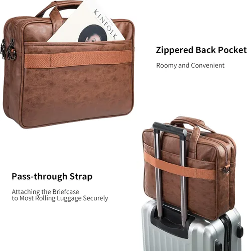 Miniatura 4 de seyfocnia Bolsa para laptop para hombre bolsa de mensajero de cuero de 156 pulgadas resistente al agua maletín de viaje de negocios bolsa