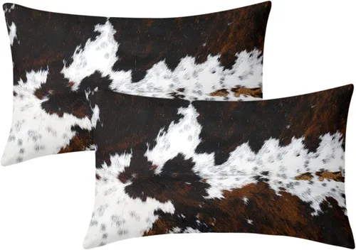Juego de 2 fundas de almohada lumbares de piel de vaca occidental de 12 x 20 pulgadas, fundas de almohada rectangulares decorativas de piel