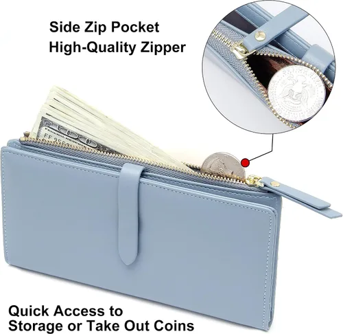 Miniatura 4 de ZRTARY Billeteras para mujer, delgada, plegable, con bolsillo para monedas, con cremallera, B-Azul A, Un bolsillo con cremallera