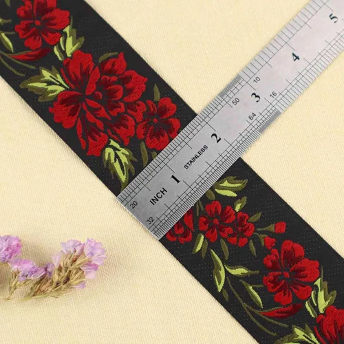 Miniatura 2 de IDONGCAI Cinta Jacquard Boho de 10 yardas - Tela de bordado floral de encaje negro para coser y adornos