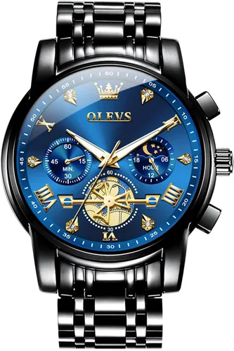 Miniatura 10 de OLEVS Relojes para hombre de acero inoxidable con cronógrafo, reloj de pulsera grande analógico de cuarzo, relojes de vestir impermeables de moda