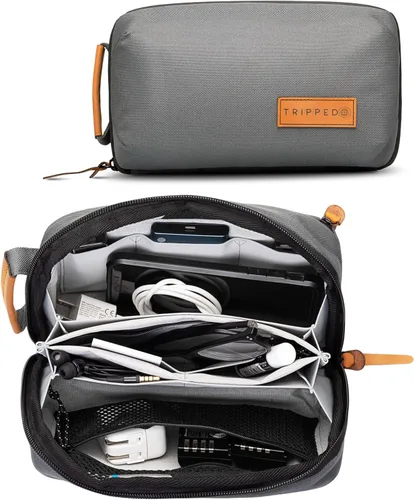 Miniatura 9 de Organizador de Bolso Tecnológico - Bolsa Organizadora Pequeña para Electrónica de Viaje - Estuche de Viaje Premium con Acentos de Cuero - Bolsillo
