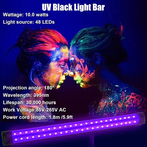 Miniatura 2 de Paquete de 4 Barras de Luz Negra LED de 10W 48 LED de 1 Pie 395-400nm Tubo de Luz Negra UV con Cable de 5.9 Pies+Enchufe+Interruptor Accesorios
