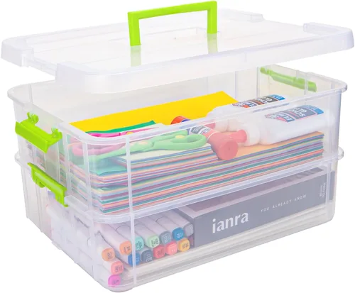 Miniatura 9 de TERGOO Contenedores de almacenamiento de plástico de 2 capas con tapas, caja transparente multiusos apilable y portátil, organizadores portátiles