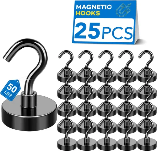 Miniatura 18 de LOVIMAG - Ganchos magnéticos, imanes de 30 libras con ganchos para crucero, ganchos magnéticos negros para colgar, refrigerador, aula, nevera