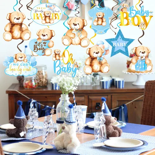 Miniatura 8 de 20 piezas de oso de peluche colgantes con diseño de remolinos We Can Bearly Wait Baby Shower Decoraciones It's a Boy Ceiling Swirl Bear Baby Shower