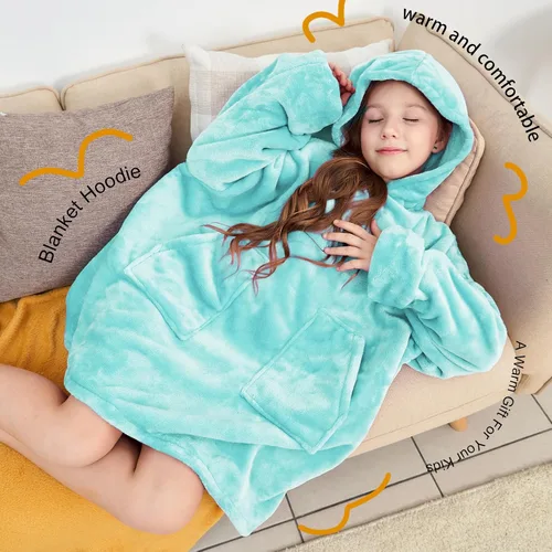 Miniatura 5 de Aemicion - Manta con capucha tipo sudadera para niños, extrasuave y abrigada, tamaño grande, para niños y niñas (verde azulado)