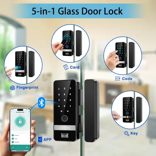 Miniatura 2 de Cerradura de puerta de vidrio inteligente, cerradura de puerta de entrada sin llave, cerraduras de puerta de vidrio biométricas con huella digital