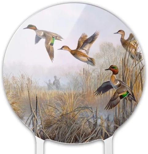 Miniatura 3 de Patos acrílicos de alas verdes que toman cazadores de vuelo, decoración de fiesta para boda, aniversario, cumpleaños, graduación