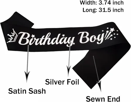 Miniatura 2 de Banda negra de cumpleaños para niño, banda de cumpleaños de papel de aluminio plateado para niños, divertidas decoraciones de fiesta de cumpleaños