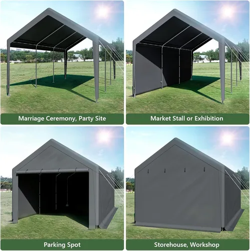 Miniatura 6 de Cochera 10x20 pies con toldo resistente de acero para almacenamiento, carpa portátil para fiestas, garaje portátil con paredes laterales y puertas