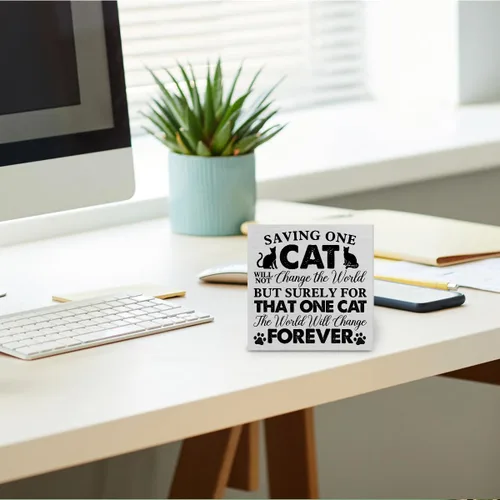 Miniatura 4 de Cartel de madera rústico para amantes de los gatos, decoración de escritorio, Saving One Cat Will Not Change the World, letrero de madera