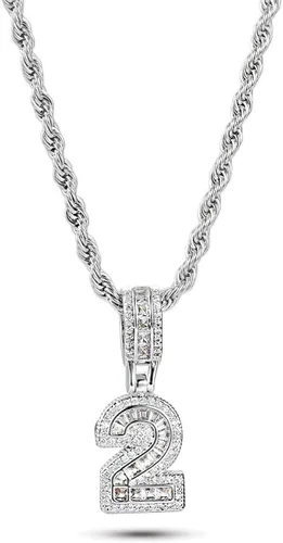 Collar brillante con número 1-9 para mujer, día de San Valentín, circonita cúbica gruesa para hombres y niñas, aniversario de cumpleaños plateado